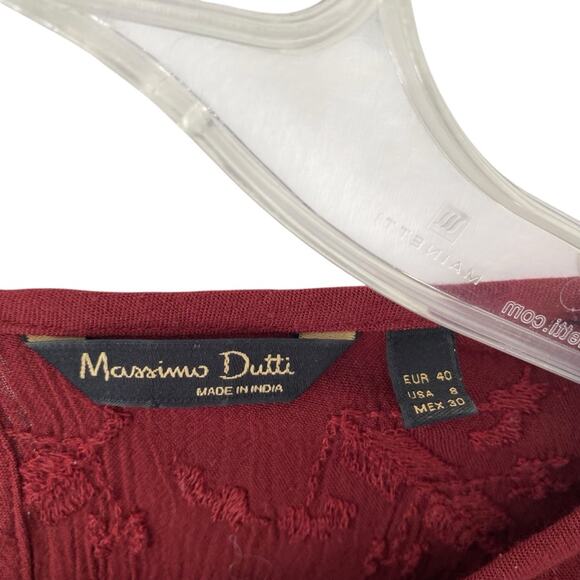 Massimo Dutti Embroidered Maroon Drop Waist Boho Mini Dress size 8 - Picture 3 of 8